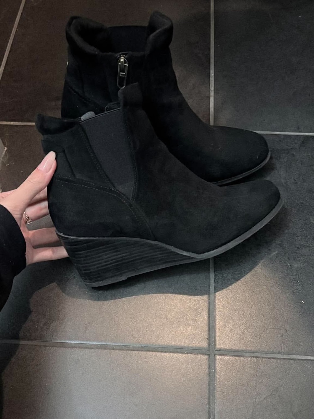 Women's Black faux Suede Wedge Ankle Boots